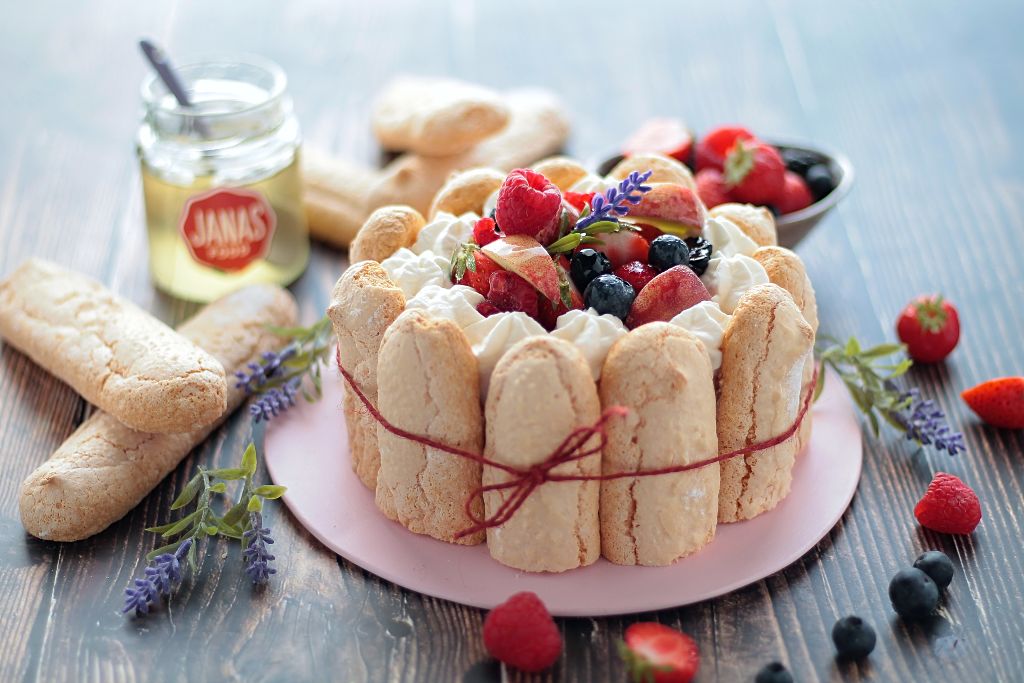 Fruit and lavender honey charlotte 